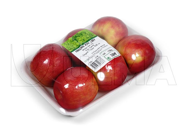 Download Pink lady apples tray packaging in stretch film — ULMA Packaging